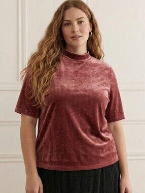 WOMANCE Oversized Dusty Pink Velvet Top Soft Mock Neck Whimsigoth Tee, Size 3X
